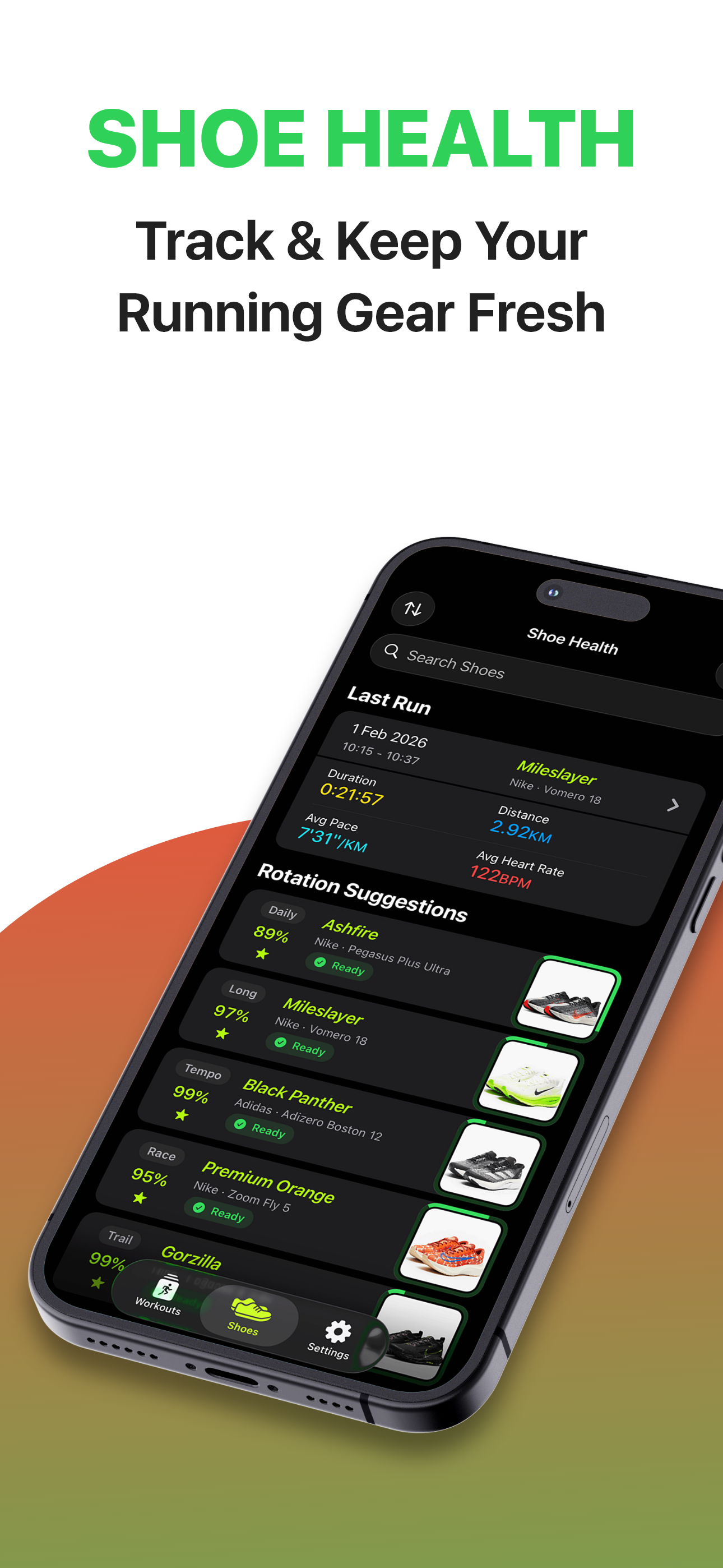 Home screen with rotation suggestions for daily, long, tempo, race and trail running
