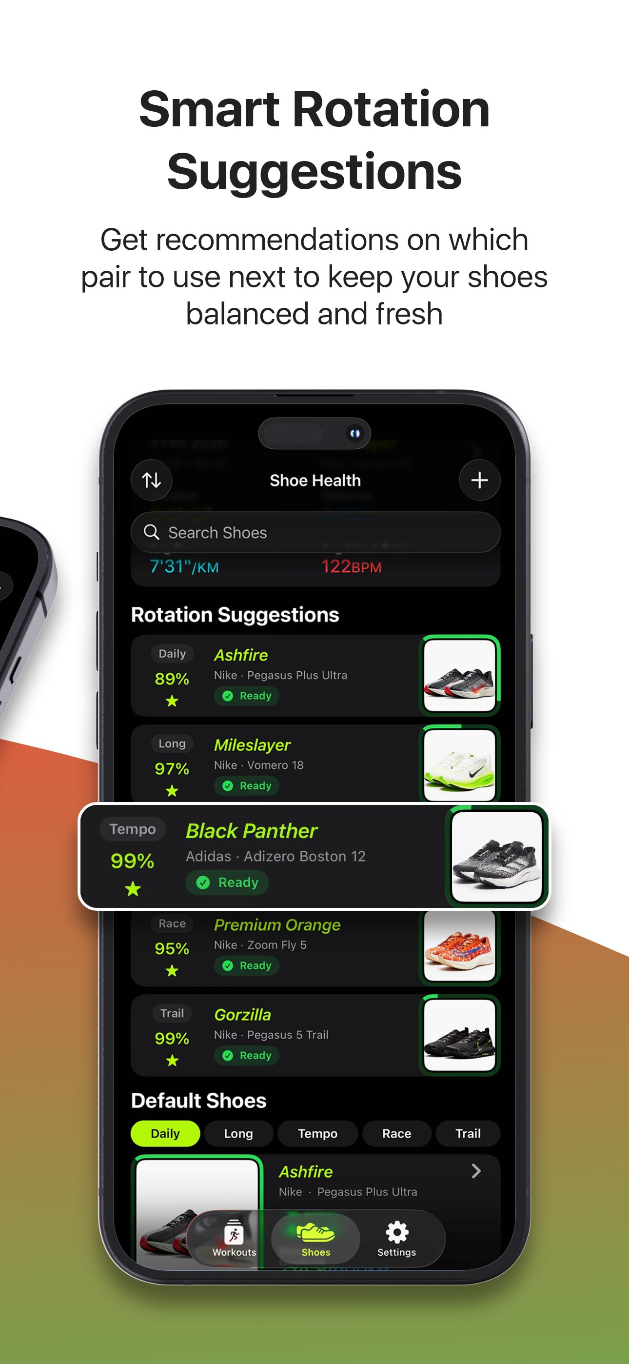 Smart rotation suggestions card highlighting the recommended shoe