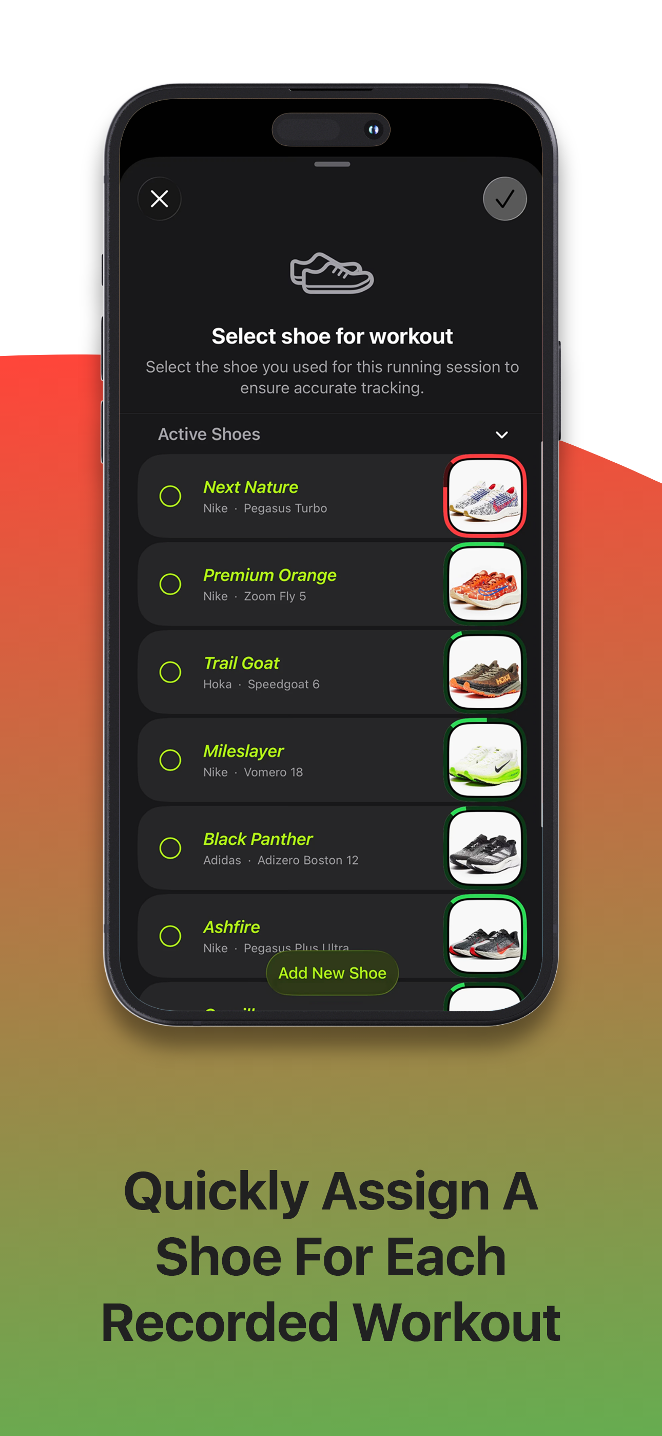 Quickly assign a shoe for each recorded workout